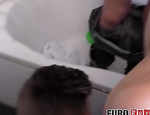 Starved Euro twinks make a bareback train in the shower