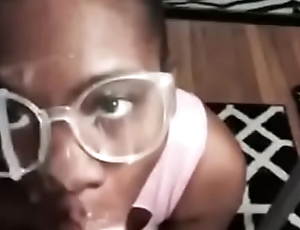 busty and curvy ebony pornstar Jessica Grabbit gets cum on her glasses