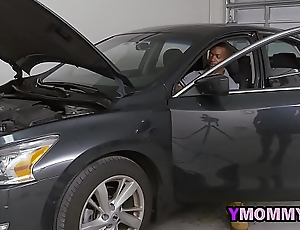 Horny milf blows on the mechanics painless they fix her car