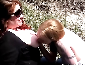 A handful of chubby amateur lesbians play outside