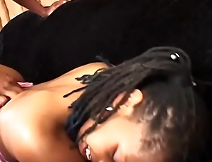 Gorgeous ebony babe with giant boobs blows dick for cum staying on her knees