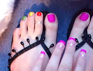 Sweet Amateur Girl Showing Her Colorful Toe Nails Early Morning