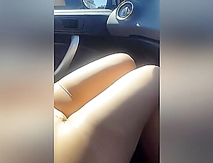Shameless Amateur Girlfriend Putting Her Sexy Pantyhose On In The Car