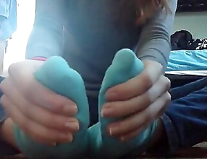 Innocent Princess Samantha Massaging Her Feet In Turquoise Socks On Th