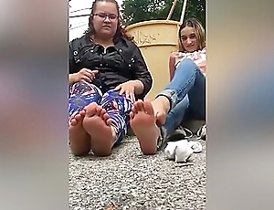 Amateur Girlfriends Sitting On The Ground In the air Public Showing Off Their Hot Feet