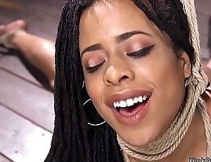 Bent abstain from ebony in bondage whipped